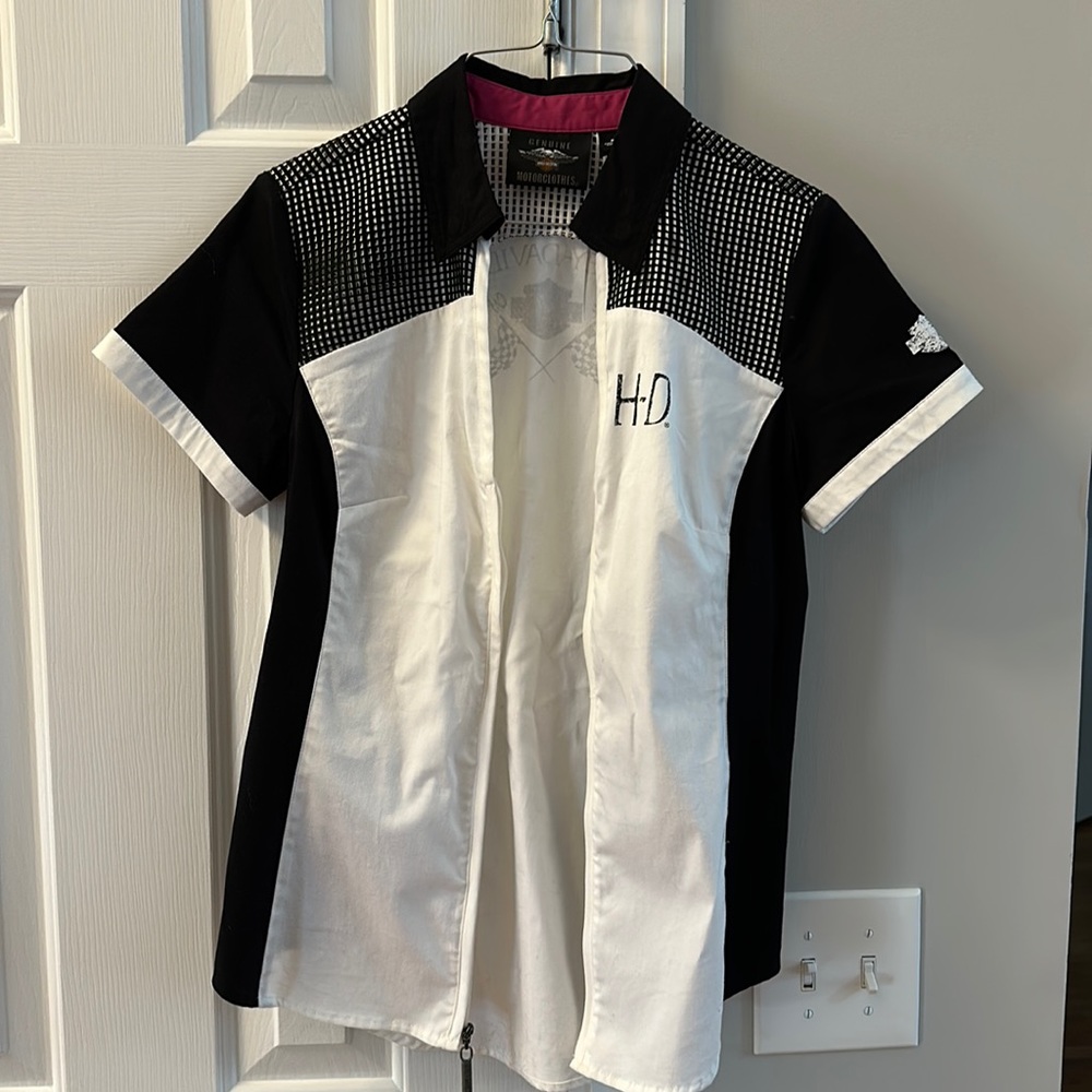 Harley Davidson Black and White- Women’s Mesh Accent Yoke Shirt- Small
